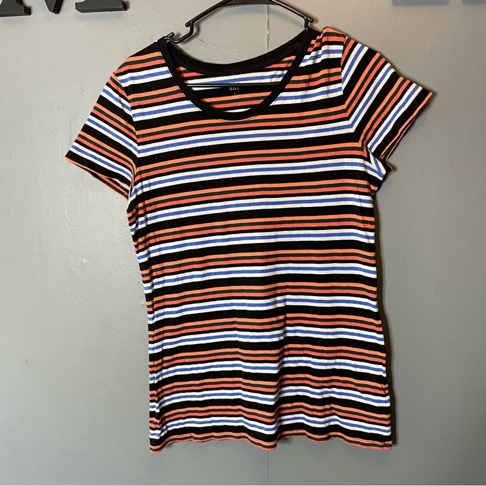 Gap Black and Striped Multicolored Women's Top size large‎